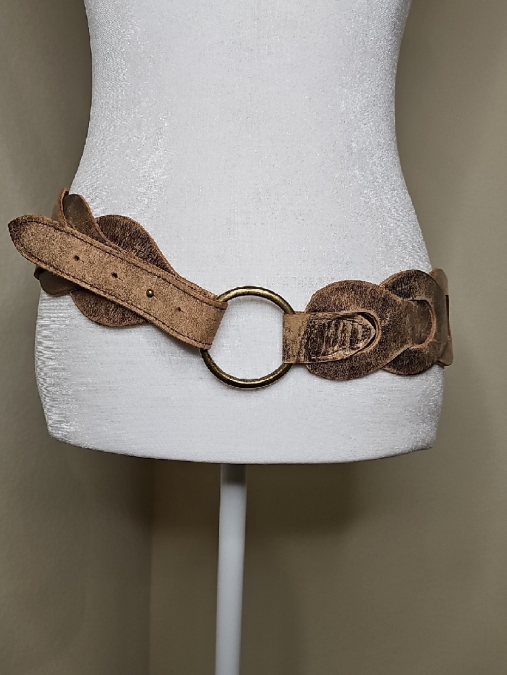 Distressed Metallic Gold Low-Slung, Hip Belt Genuine Leather Sz S/M